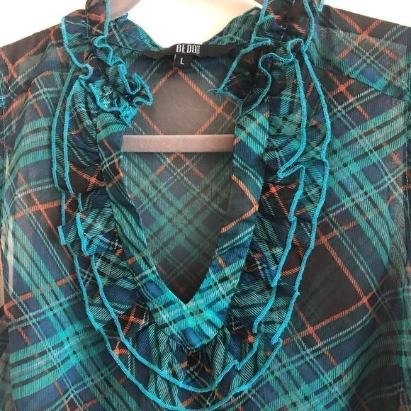 BEDO Femme Tartan Inspired Sheer Sleeveless Blouse - Picture 6 of 11